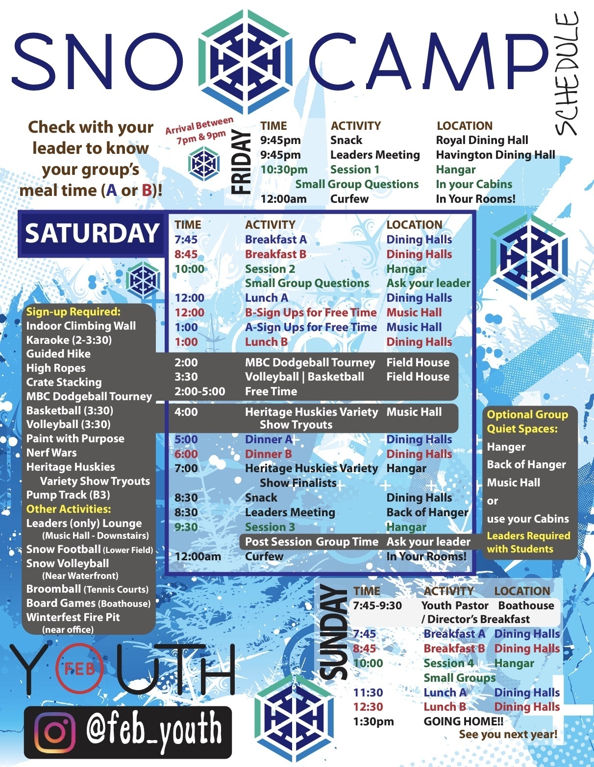 Snocamp Schedule